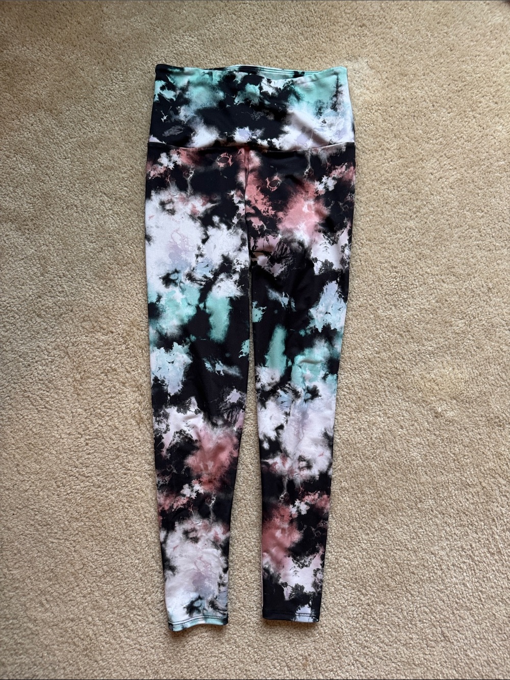 Onzie Tie-Dye High-Waist Leggings in Mint & Pink